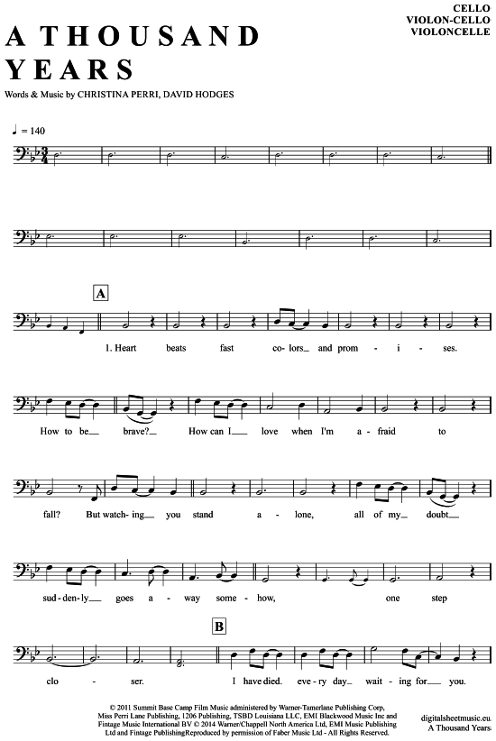 A Thousand Years (Violon-Cello) (Violoncello) von Christina Perri