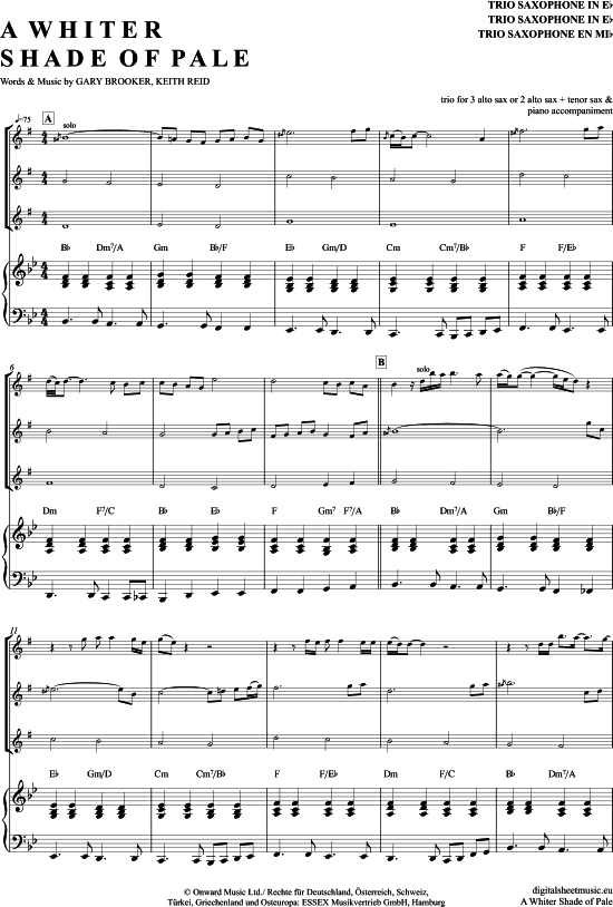 A Whiter Shade Of Pale (Saxophon Trio AAA(T) + Klavier) (Trio (Saxophon)) von Procol Harum