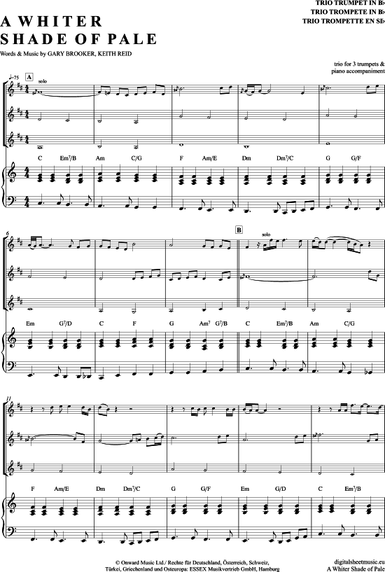 A Whiter Shade Of Pale (Trompeten Trio + Klavier) (Trio (Trompete)) von Procol Harum