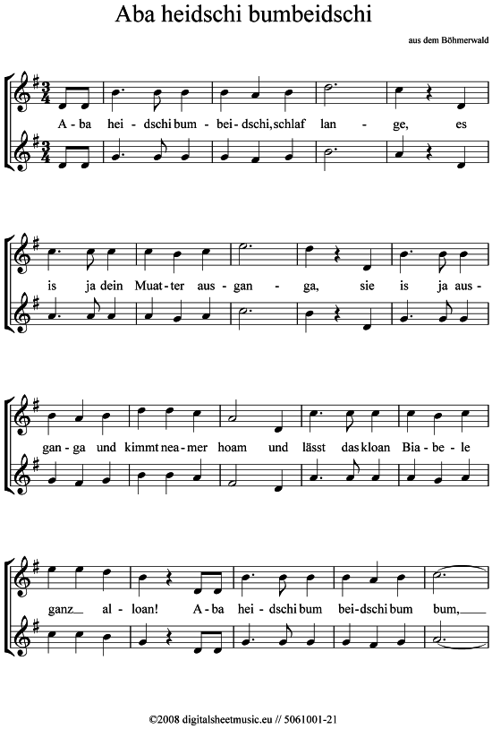 Aba heidschi bumbeidschi 2x AltSaxophon PDF