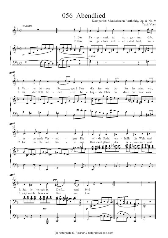 Abendlied (Klavier + Gesang) (Klavier  Gesang) von Felix Mendelssohn Bartholdy (1809-1947)