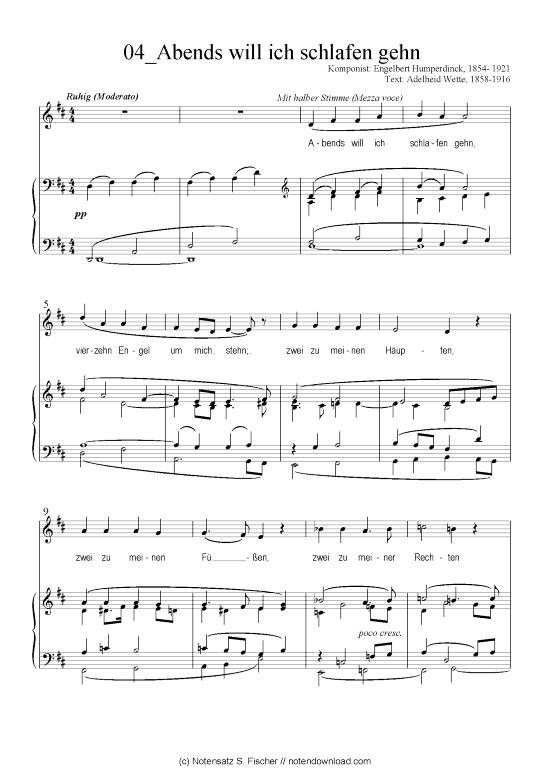 Abends will ich schlafen gehn Klavier + Gesang - PDF Noten von