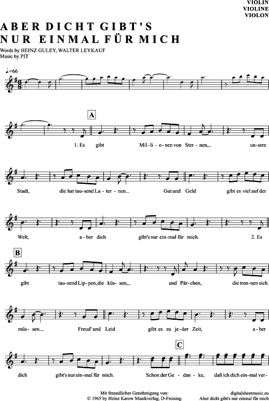 Aber Dich Gibts Nur Einmal Für Mich Chords Aber dich gibt´s nur einmal für mich Violine - PDF Noten von Semino