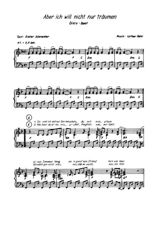 Aber ich will nicht nur tr auml umen (Klavier Solo mit unterlegtem Text) (Klavier Solo) von Isa Caufner