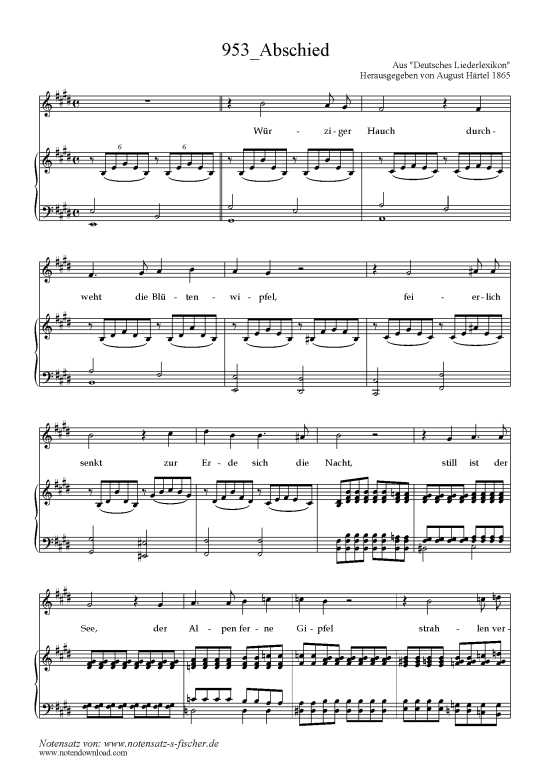 Abschied (Klavier + Gesang) (Klavier  Gesang) von Aus Deutsches Liederlexikon von August H rtel 1865