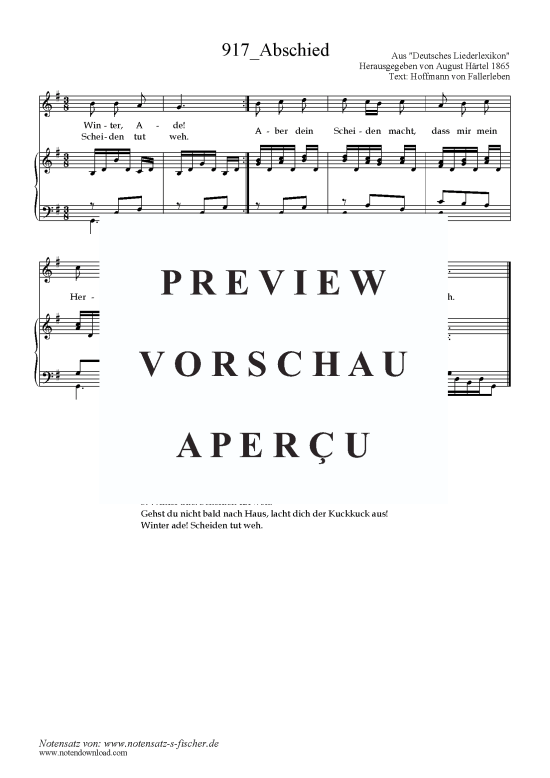 Abschied (Klavier + Gesang) (Klavier  Gesang) von Text Hoffmann von Fallerleben