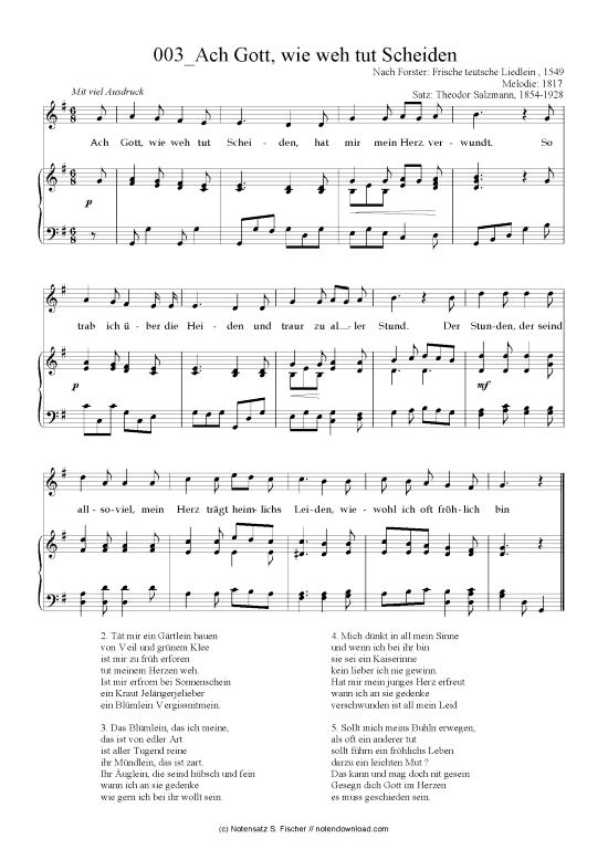 Ach Gott wie weh tut Scheiden (Klavier + Gesang) (Klavier  Gesang) von Nach Forster Frische teutsche Liedlein  1549 Melodie 1817 