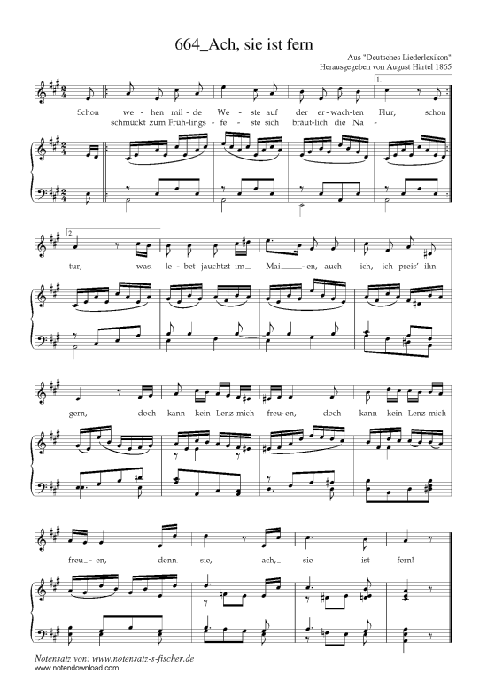Ach sie ist fern (Klavier + Gesang) (Klavier  Gesang) von Aus Deutsches Liederlexikon A. H rtel (1865)