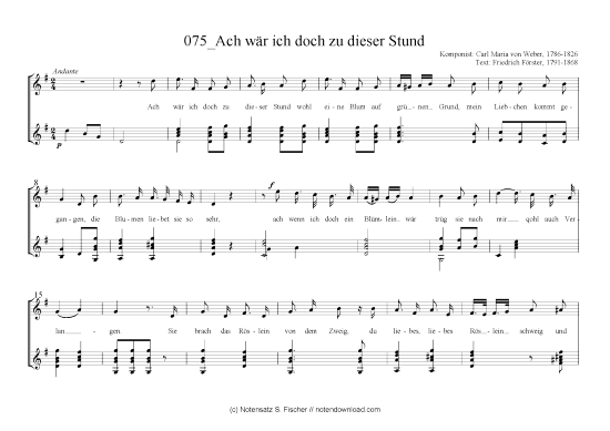 Ach w auml rich doch zu dieser Stund (Gitarre + Gesang) (Gitarre  Gesang) von Carl Maria von Weber  1786-1826  Friedrich F ouml rster 1791-1868