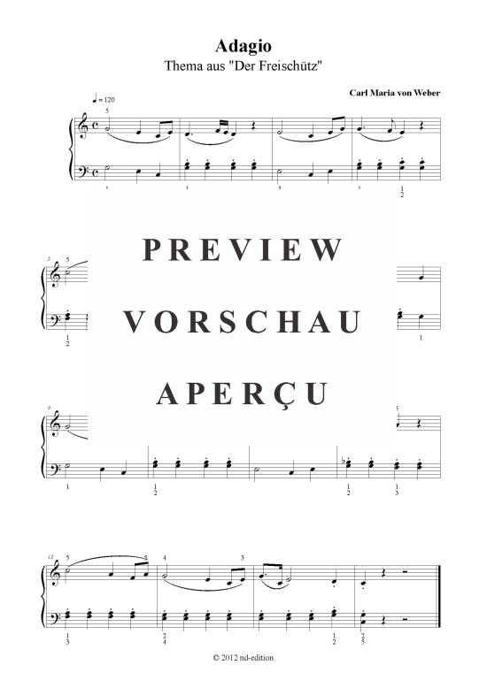 Adagio (Thema) (Klavier solo einfach) (Klavier einfach) von Carl Maria von Weber (Thema bearb. aus Der Freisch tz)