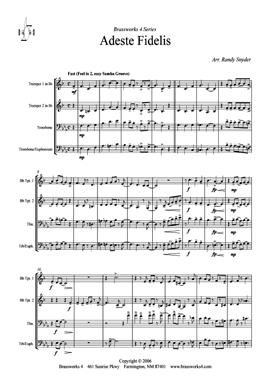 Adeste Fidelis (Jazzy) (2xTromp in B Horn in F (Pos) Pos) (Quartett (Blech Brass)) von Traditional Jazz