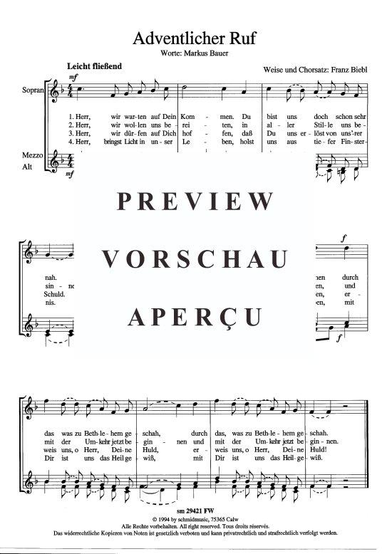 Adventlicher Ruf (Frauenchor) (Frauenchor) von Franz Biebl