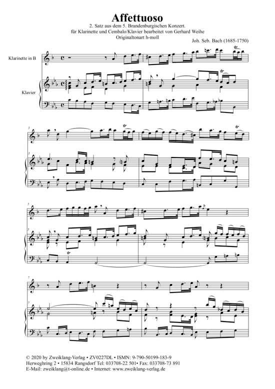 Affettuoso (Klarinette in B + Klavier) (Klavier  Klarinette) von Johann Sebastian Bach (Gerhard Weihe)