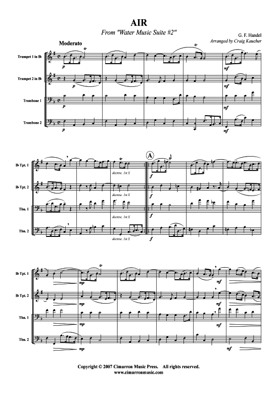 Air (2x Tromp in B Horn Pos Pos) (Quartett (Blech Brass)) von J. S. Bach (aus Wassermusik-Suite Nr. 1)