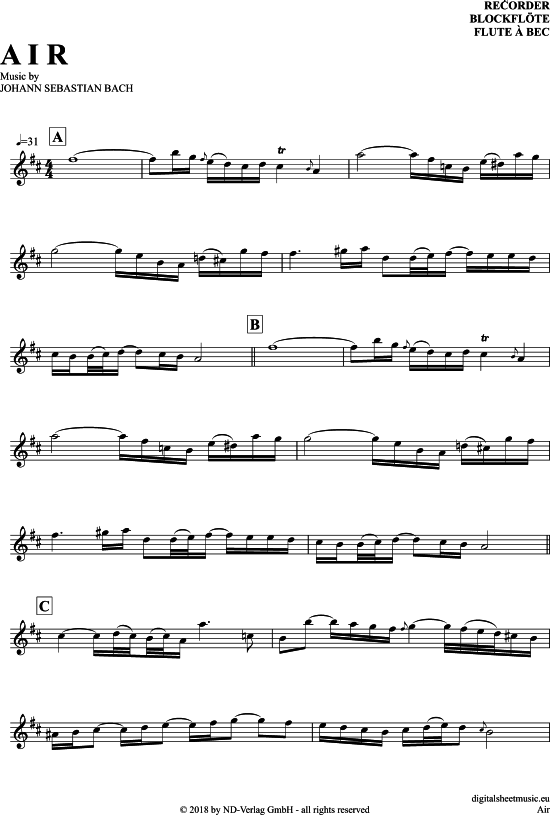 Air (Blockfl te) (Blockfl te) von Johann Sebastian Bach
