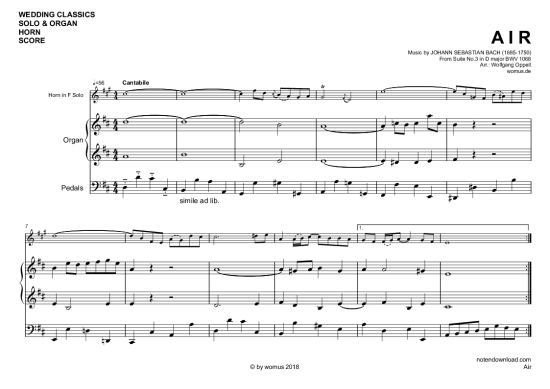 Air (Horn in F + Orgel) (Orgel  Horn) von Johann Sebastian Bach (arr. WO)