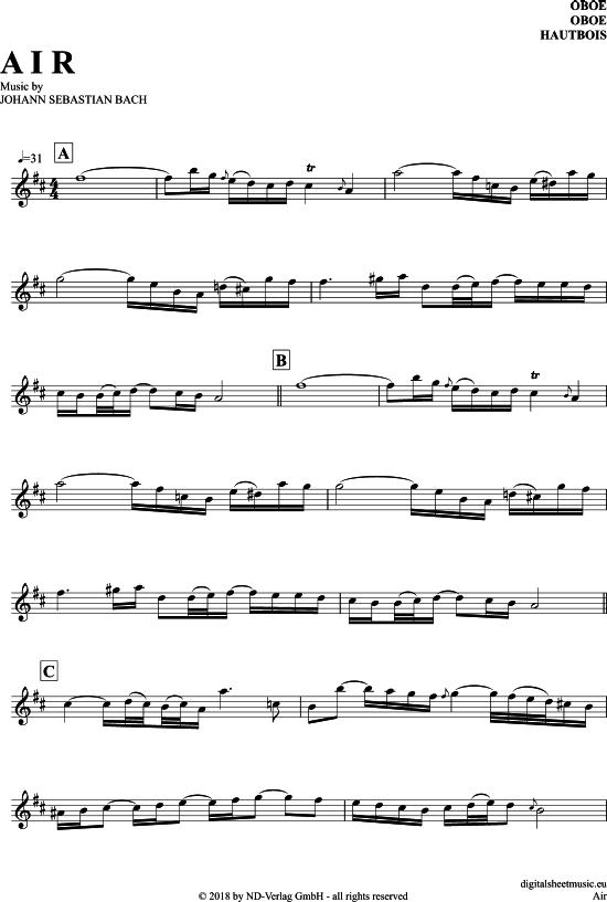 Air (Oboe) (Oboe Fagott) von Johann Sebastian Bach