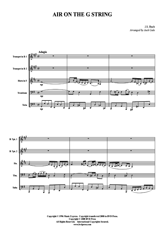 Air on the G String (Blechbl serquintett) (Quintett (Blech Brass)) von J. S. Bach BWV 1068 (arr. Gale)
