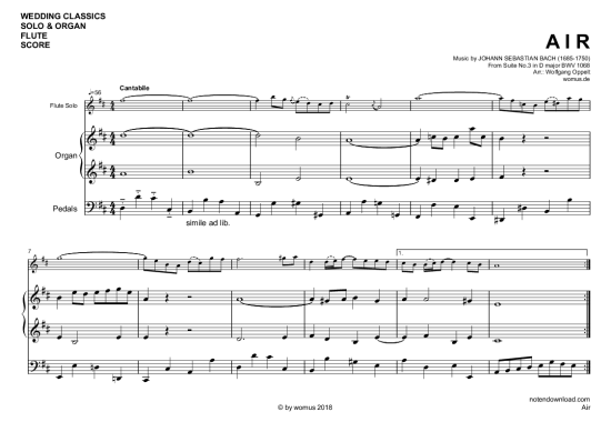 Air (Querfl te + Orgel) (Orgel  Querfl te) von Johann Sebastian Bach (arr. WO)