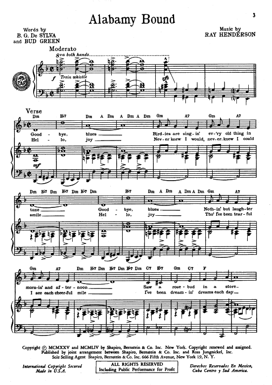 Alabamy Bound (Klavier + Gesang) (Klavier Gesang  Gitarre) von Al Jolson Paul Whiteman Fletcher Henderson 