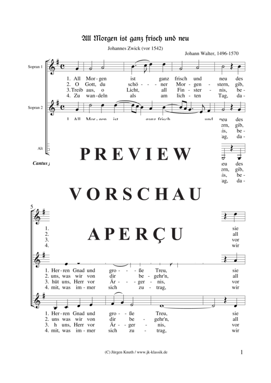 All Morgen ist ganz frisch und neu (Frauenchor SSA) (Frauenchor) von Johann Walter