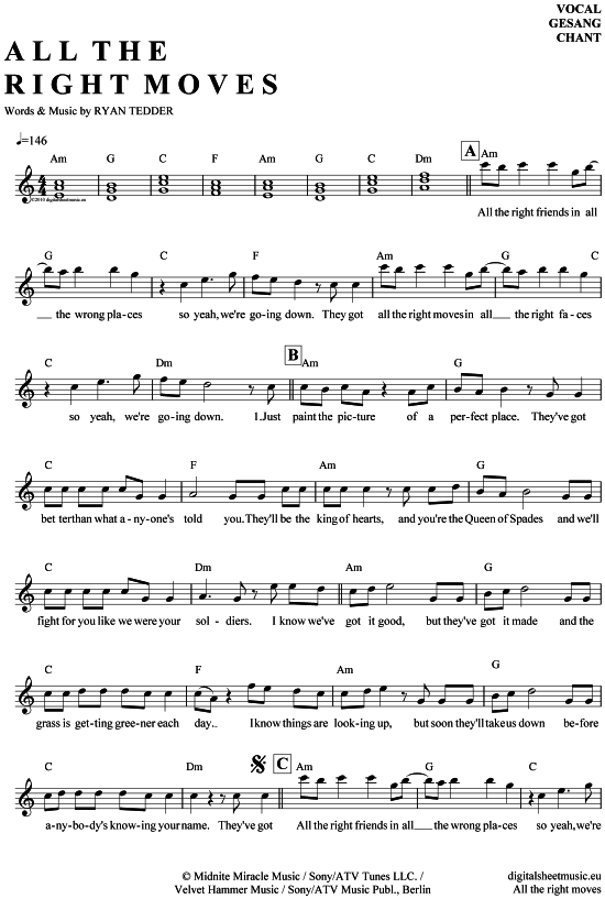 All The Right Moves Onerepublic Mp3 Download All the right moves Gesang - PDF Noten von OneRepublic in A Moll - 7040120