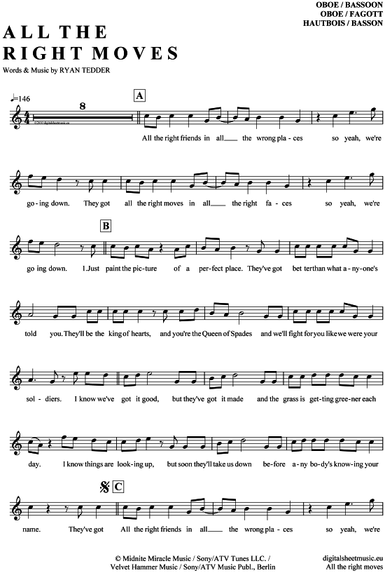 All the right moves (Oboe  Fagott) (Oboe Fagott) von OneRepublic