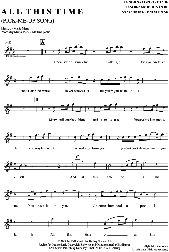 All this time (Pick-Me-Up Song) (Tenor-Sax) (Tenor Saxophon) von Maria Mena