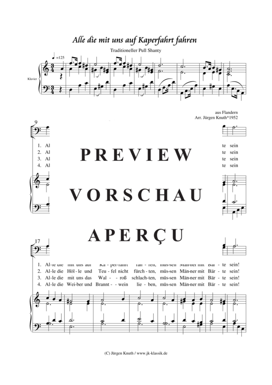 Alle die mit uns auf Kaperfahrt fahren (M nnerchor + Klavier) (M nnerchor Klavier) von unbekannt Satz J rgen Knuth 