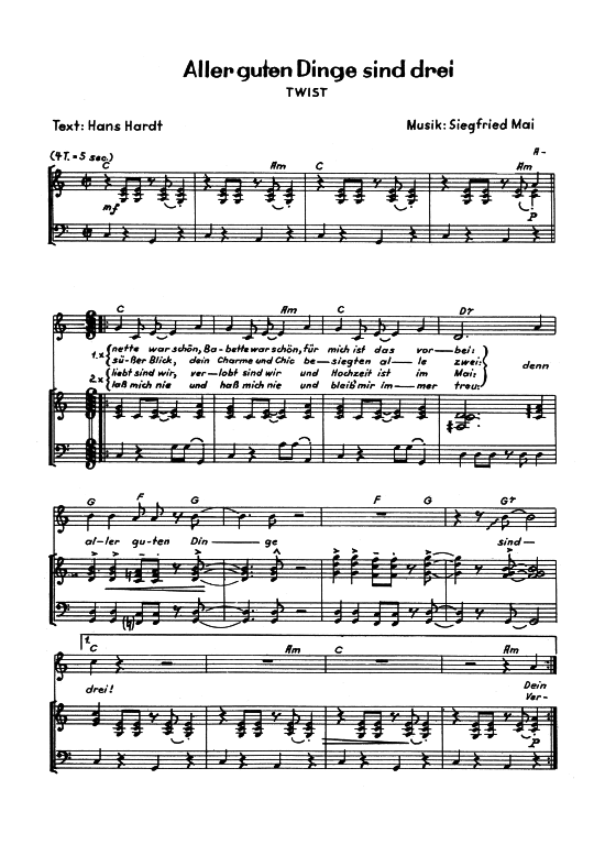 Alle guten Dinge sind drei Klavier + Gesang PDF Noten von DDR