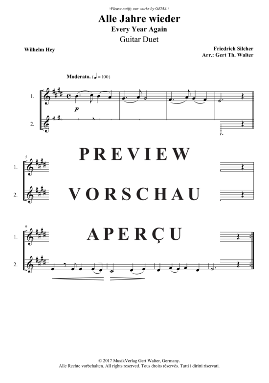 Alle Jahre wieder Gitarren Duett - PDF Noten von Friedrich Silcher in ...
