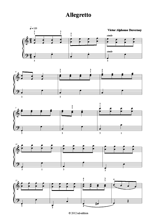 Allegretto (Klavier solo einfach) (Klavier einfach) von Victor A. Duvernoy (bearb.)