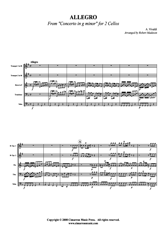 Allegro aus Concerto in G-Moll (Blechbl auml serquintett) (Quintett (Blech Brass)) von Antonio Vivaldi