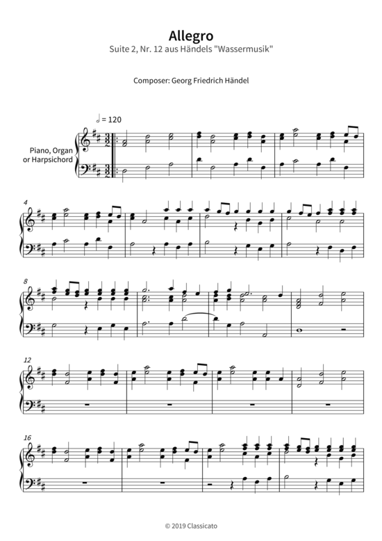 Allegro - Suite 2 Nr. 12 aus H ndels Wassermusik (Klavier Solo) (Klavier Solo) von Georg Friedrich H ndel