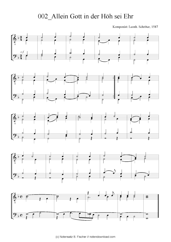 Allein Gott in der H h sei Ehr (Quartett in C) (Quartett (4 St.)) von Leonh. Schr ter 1587