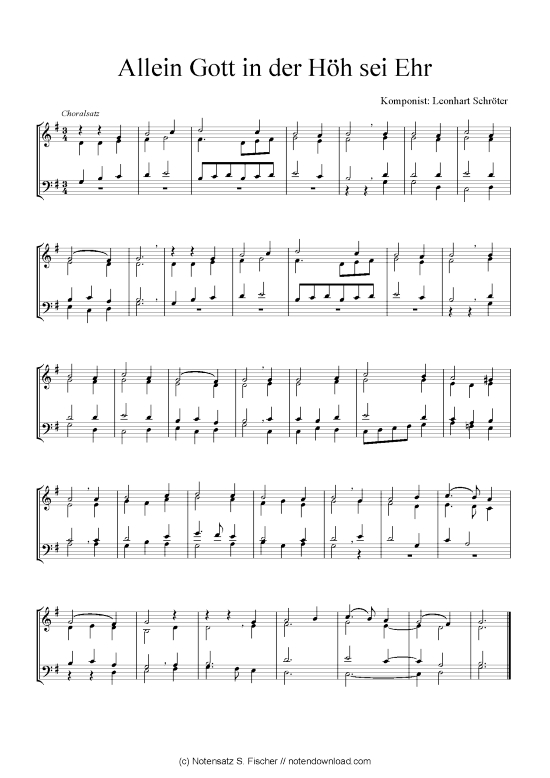 Allein Gott in der H h sei Ehr (Quartett in C) (Quartett (4 St.)) von Leonhart Schr ter