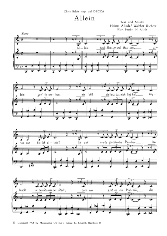 Allein (Klavier + Gesang) (Klavier Gesang  Gitarre) von Chris Baldo (1964)