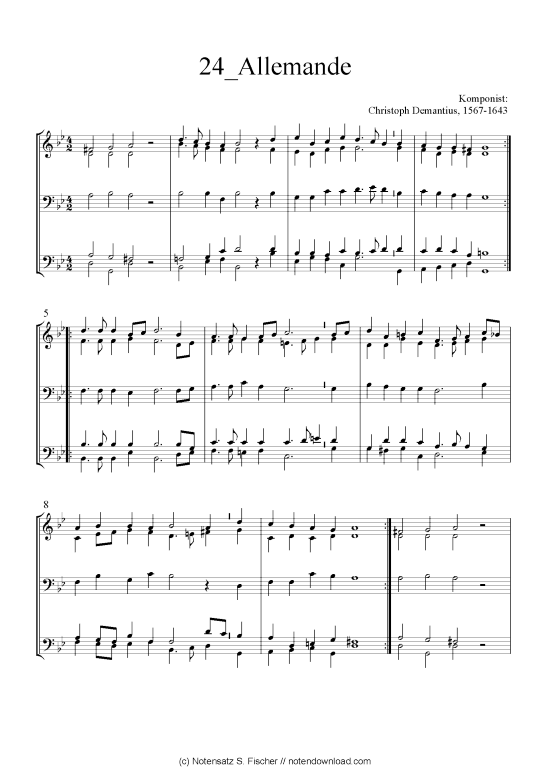 Allemande (Quartett in C) (Quartett (4 St.)) von Christoph Demantius 1567-1643