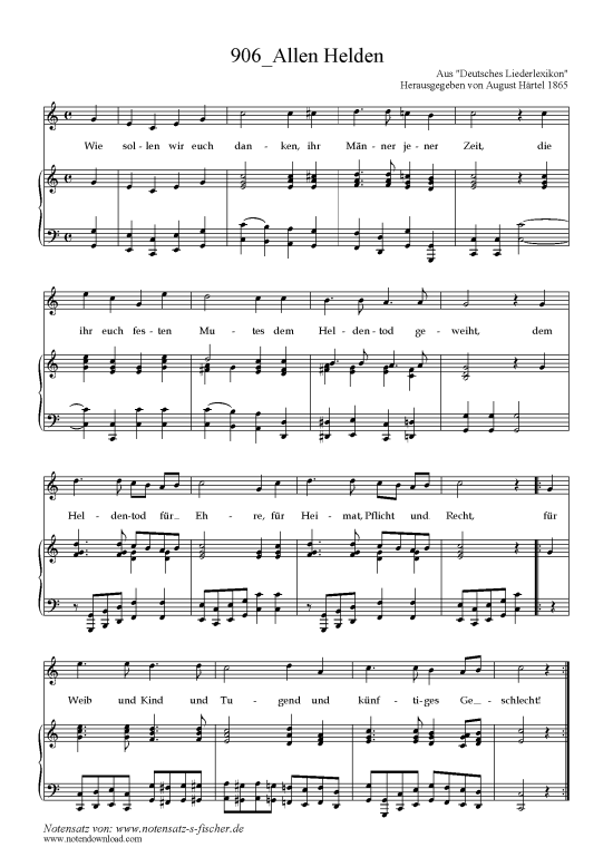 Allen Helden (Klavier + Gesang) (Klavier  Gesang) von Aus Deutsches Liederlexikon von August H rtel 1865
