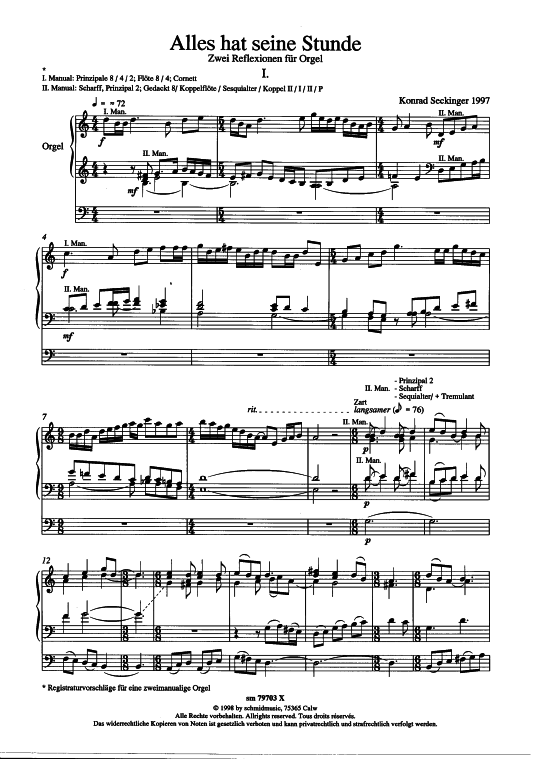 Alles hat seine Stunde (Orgel solo) (Orgel Solo) von Konrad Seckinger (Zwei Reflexionen f uuml r Orgel)
