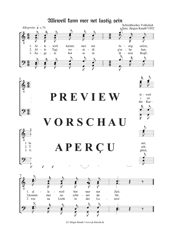 Alleweil kann mer net lustig sein (M nnerchor) (M nnerchor) von unbekannt Satz J rgen Knuth 