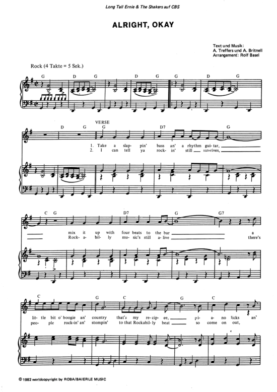 Alright okay (Klavier + Gesang) (Klavier Gesang  Gitarre) von Long Tall Ernie amp The Shakers (1982)
