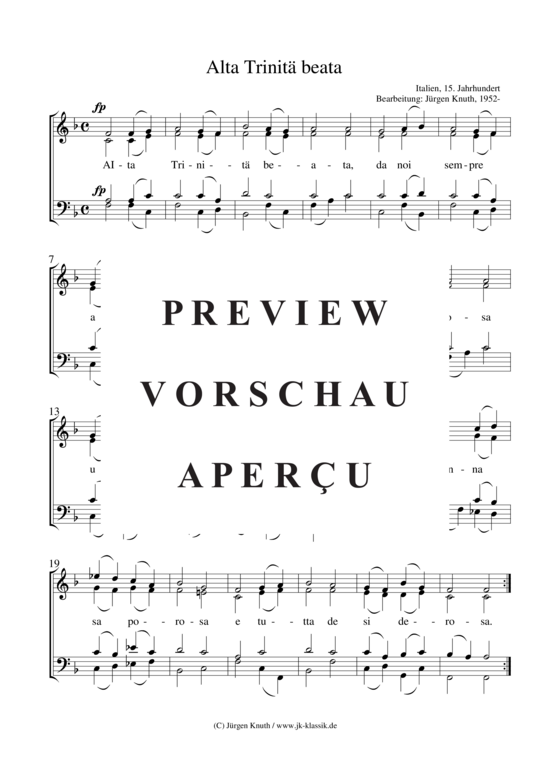 Alta Trinit beata (Gemischter Chor) (Gemischter Chor) von Unbekannt 15.Jhd