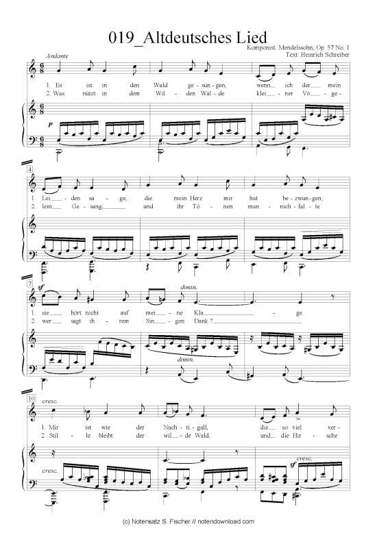 Altdeutsches Lied (Klavier + Gesang) (Klavier  Gesang) von Felix Mendelssohn Bartholdy (1809-1947)