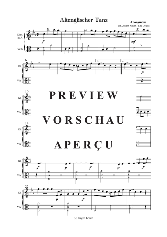 Altenglischer Tanz (Duett Klarinette in A + Viola) (Duett (2 St.)) von Unbekannter Verfasser