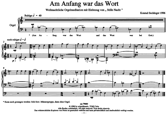 Am Anfang war das Wort (Orgel Solo) (Orgel Solo) von Konrad Seckinger (Weihnachtl. Meditation)