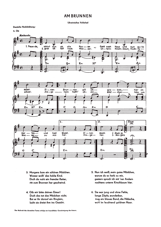 Am Brunnen (Klavier + Gesang) (Klavier Gesang  Gitarre) von Ukrainisches Volkslied (deutsche Nachbildung)