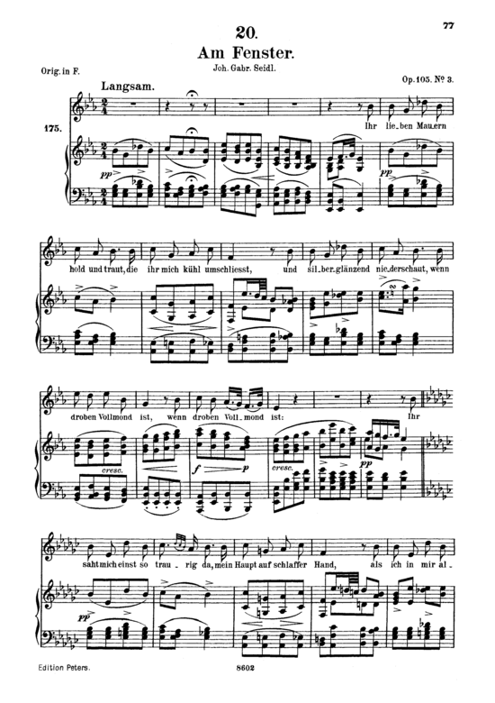 Am Fenster D.878 (Gesang mittel + Klavier) (Klavier  Gesang mittel) von Franz Schubert