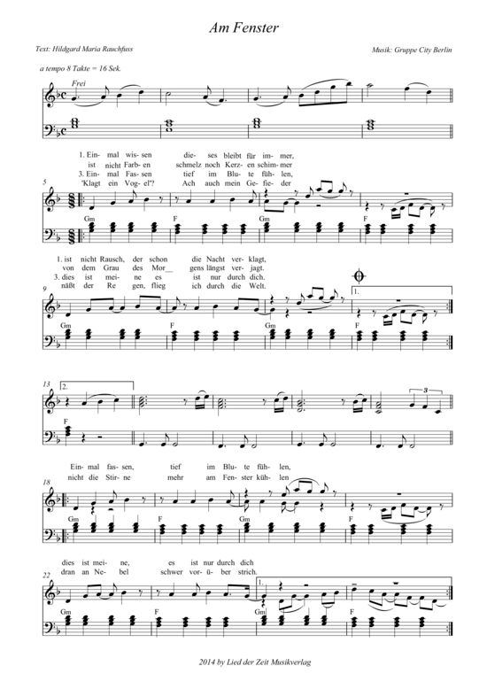 Am Fenster (Klavier Solo einfach) (Klavier Solo) von City