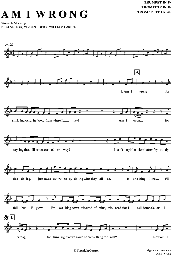 Am I wrong (Trompete in B) (Trompete) von Nico amp Vinz